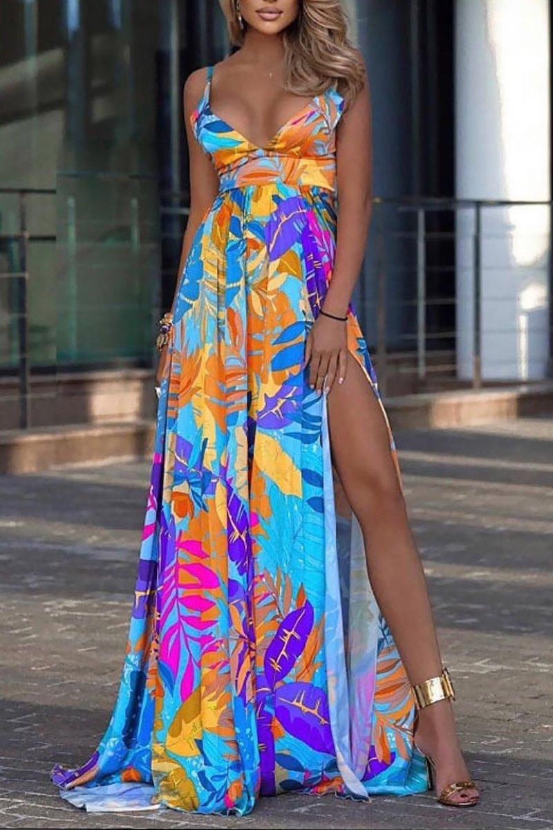 Bohemian Digital Printed Maxi Slit Dress