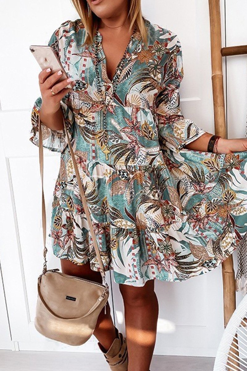 Bohemian V-Neck Flare Sleeve Dress