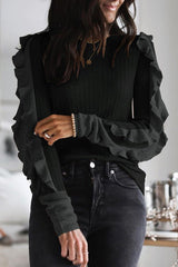 Rib Ruffle Sleeve Knit Sweater