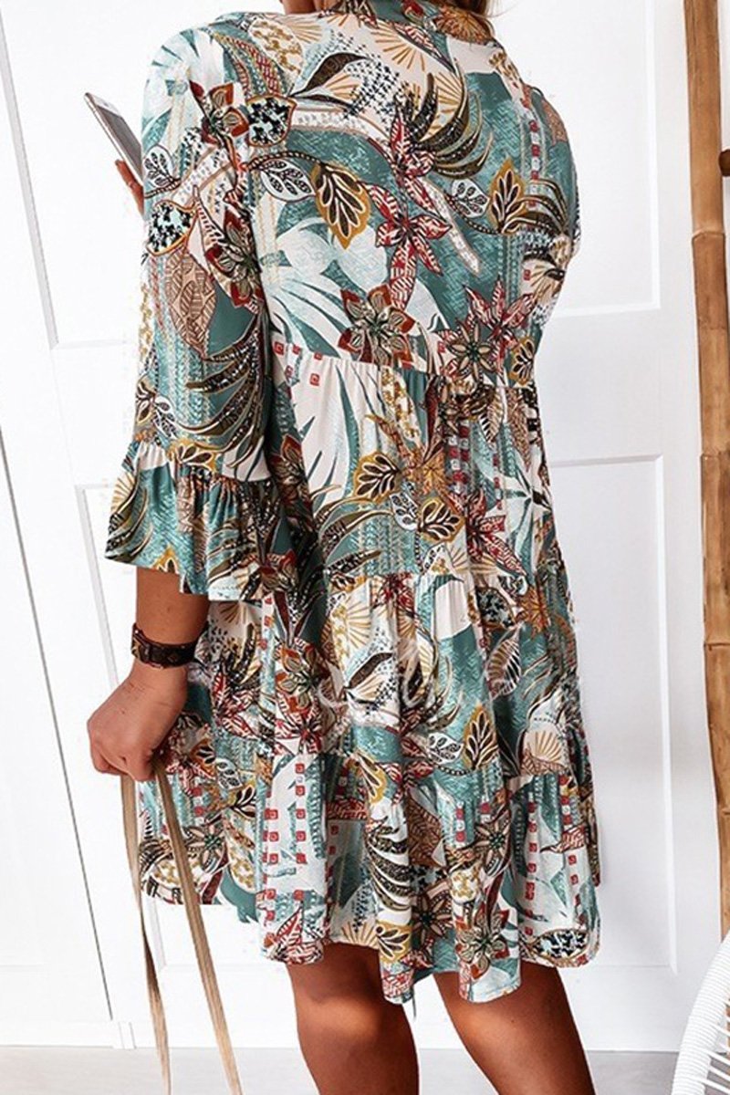 Bohemian V-Neck Flare Sleeve Dress