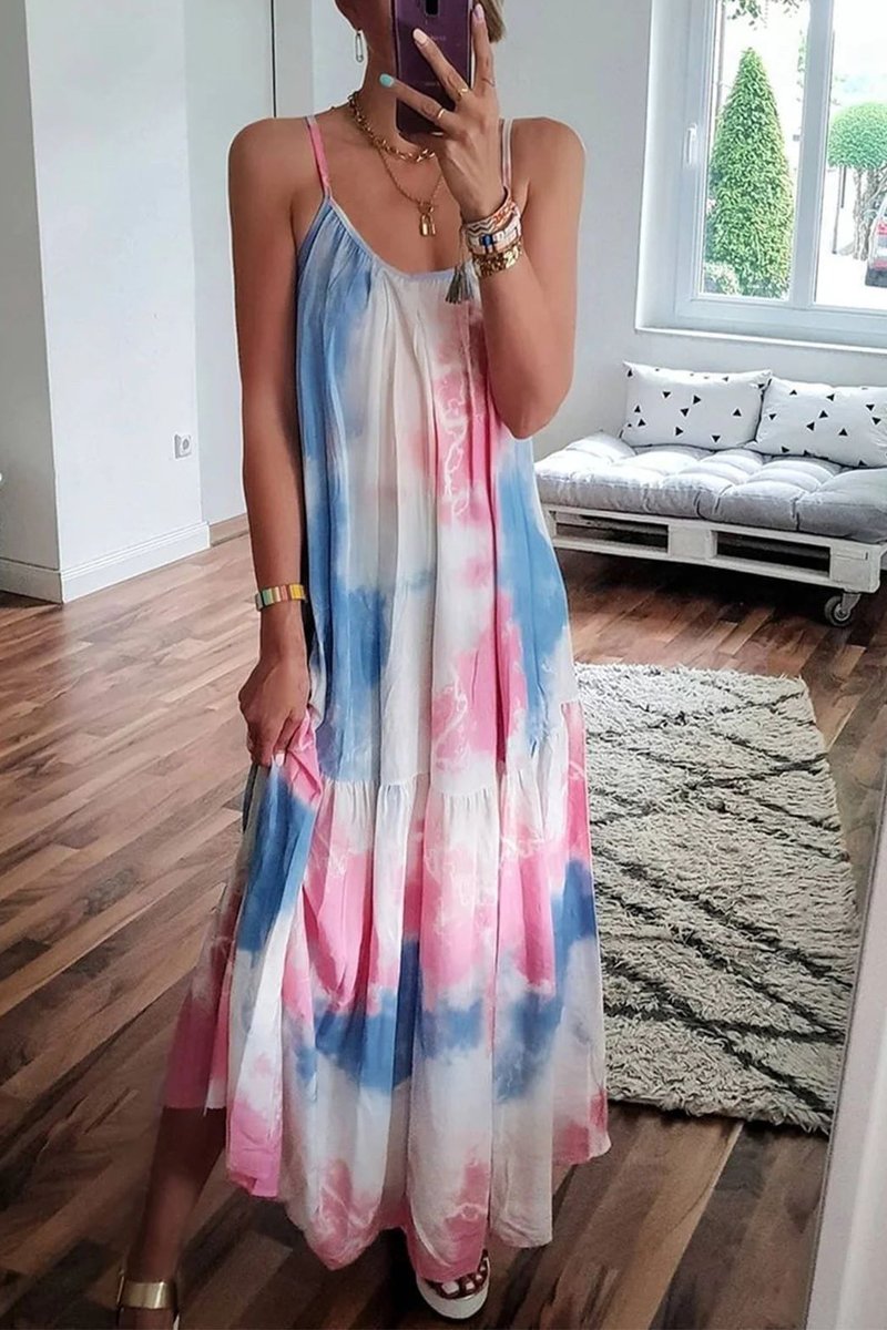 Tie Dye Print Bohemian Sling Dress