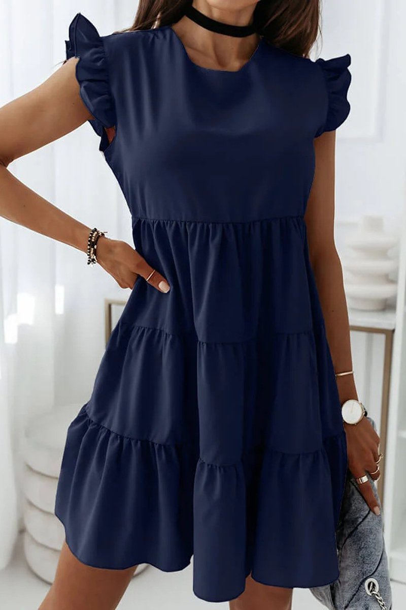 Ruched Sleeve Solid Color Patchwork Dress