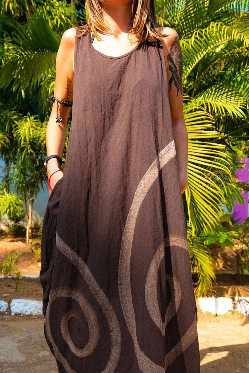 Printed Pocket Strapped Maxi Dress