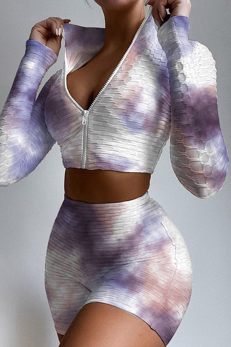 Tie Dye Print Sport Shorts Two Piece Suits