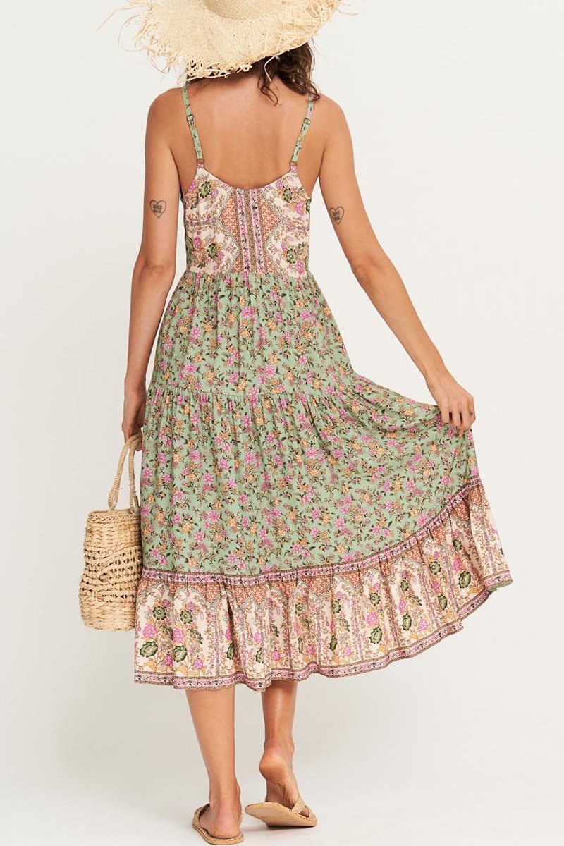 Bohemian Floral Print Sling Dress