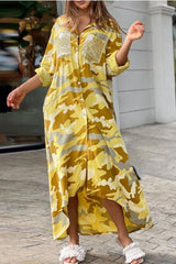 Camouflage Long Sleeve Maxi Shirt Dress