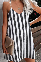 Vertical Stripe Print Sling Mini Dress