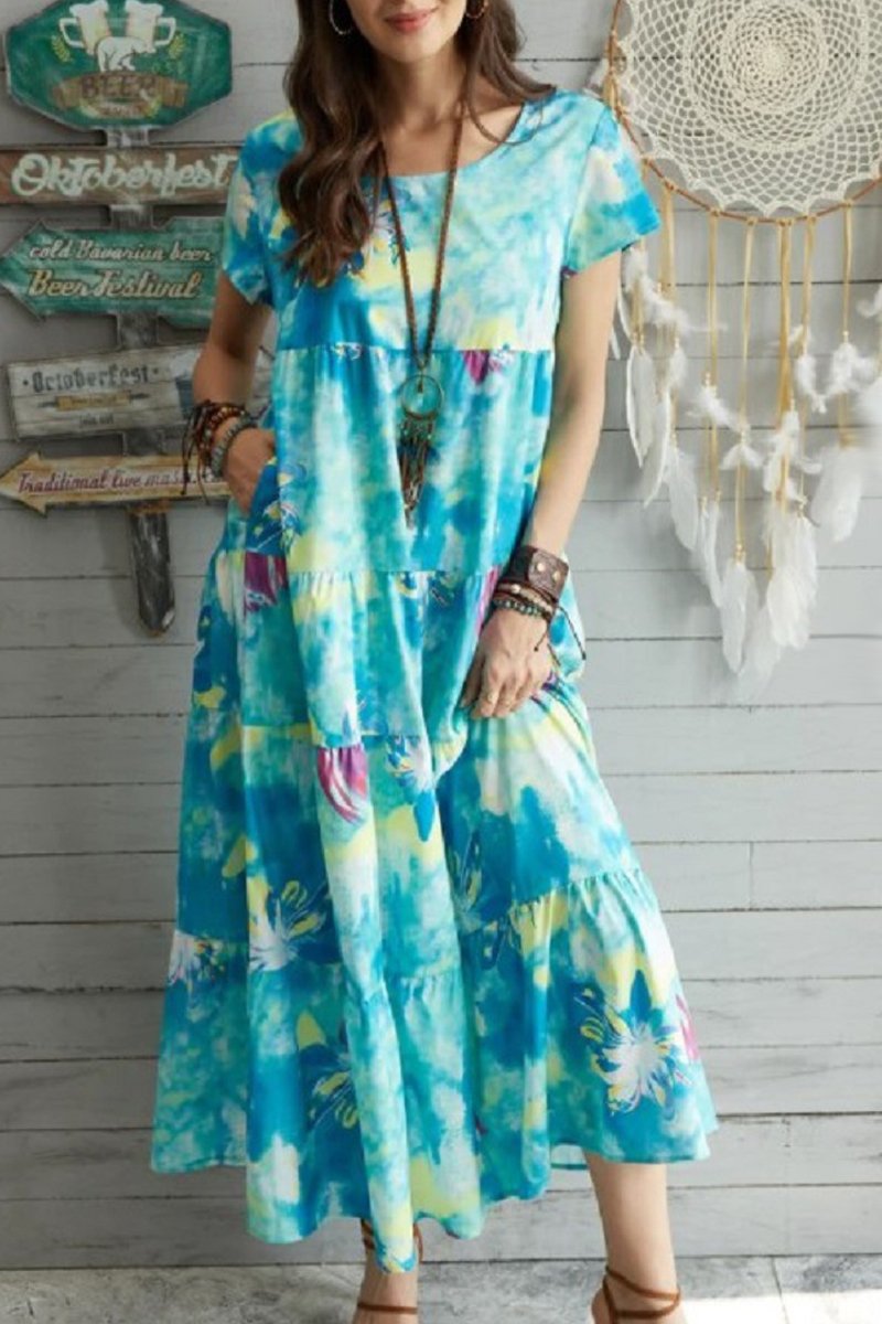 Tie Dye Floral Print Maxi Dress