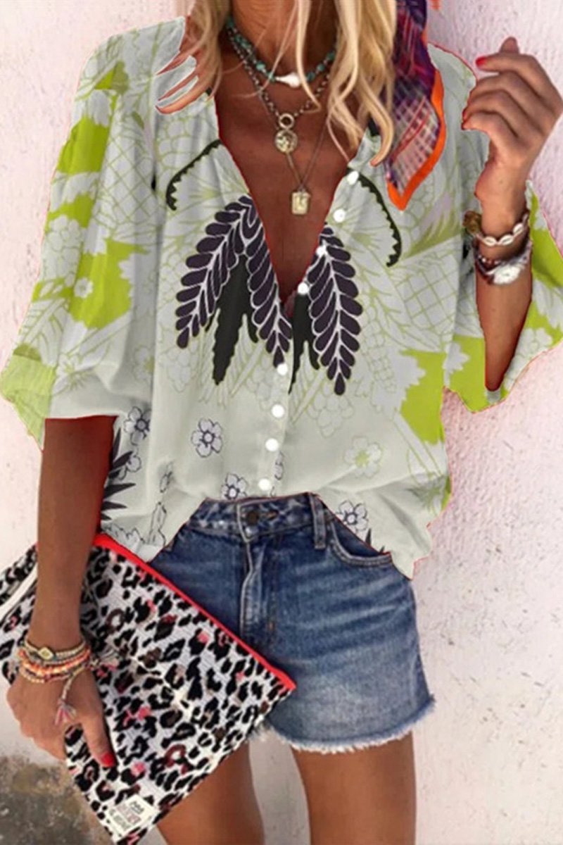 Bohemian V-Neck Printed Blouse