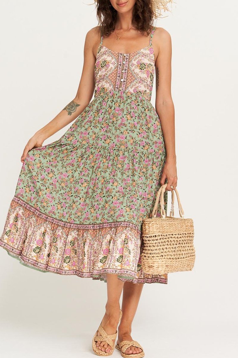 Bohemian Floral Print Sling Dress