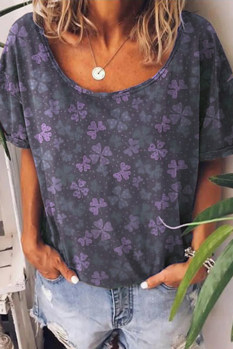 Scoop Neck Floral Print T-Shirt