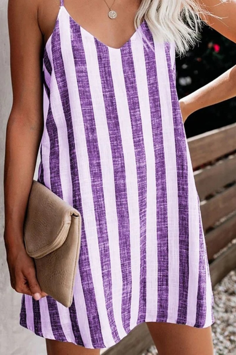 Vertical Stripe Print Sling Mini Dress