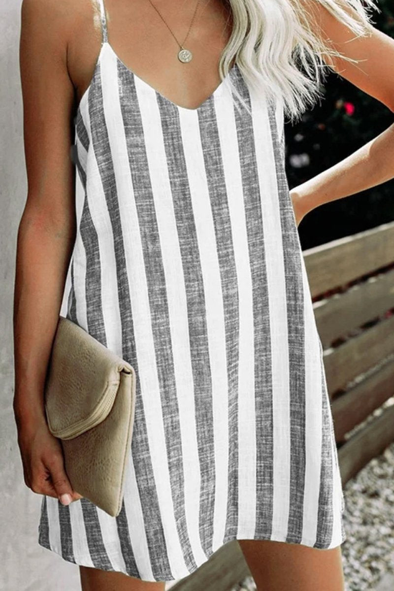 Vertical Stripe Print Sling Mini Dress