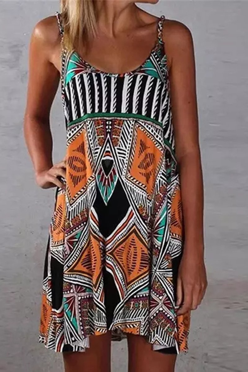 Bohemian Geometric Print Beach Dress