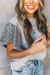 Sequin Stitching Sleeve Short Sleeve T-Shirt