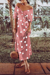 Polka Dot V-Neck Dress(With Belt)