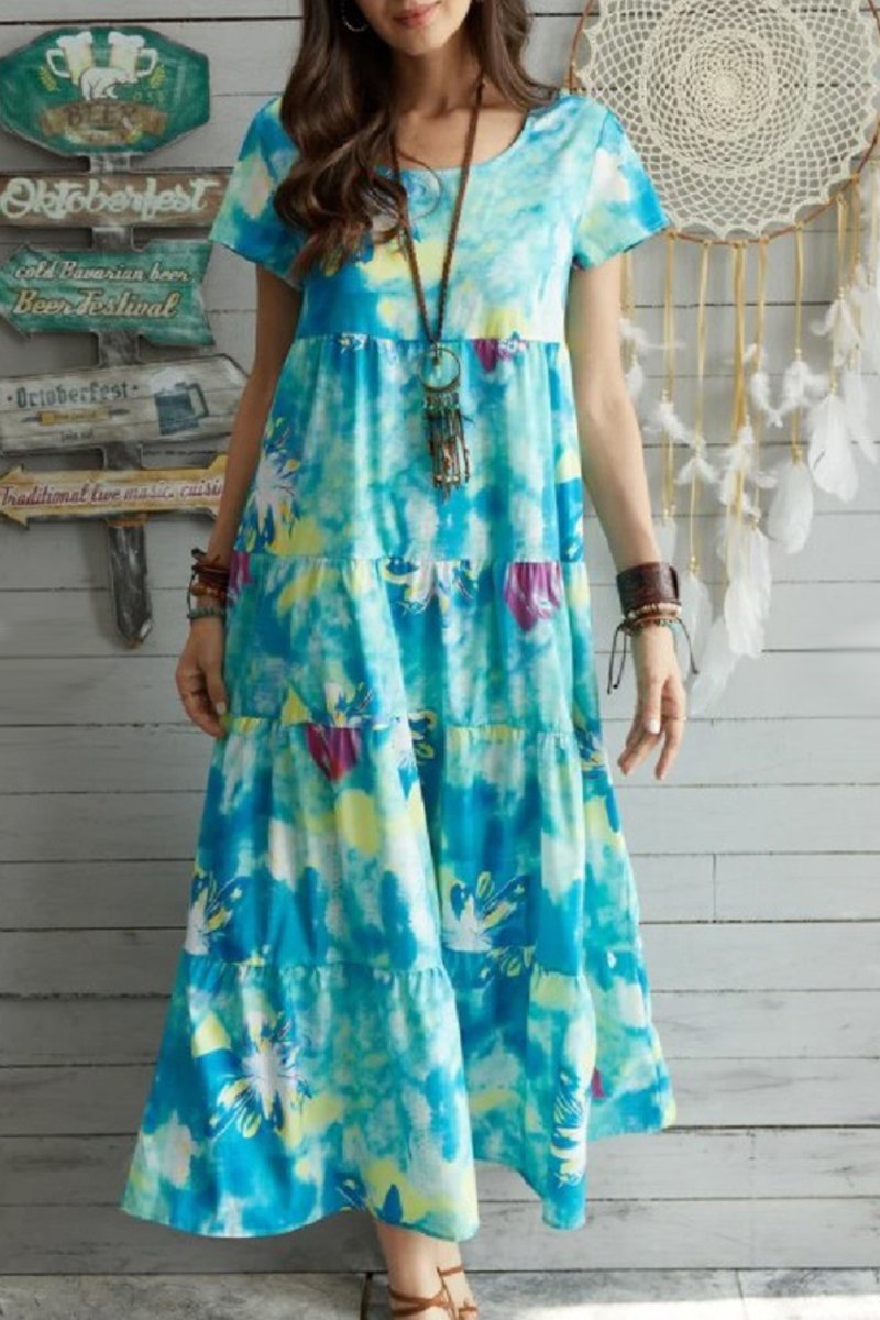 Tie Dye Floral Print Maxi Dress