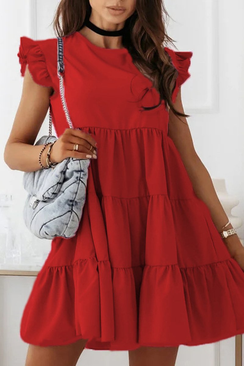 Ruched Sleeve Solid Color Patchwork Dress