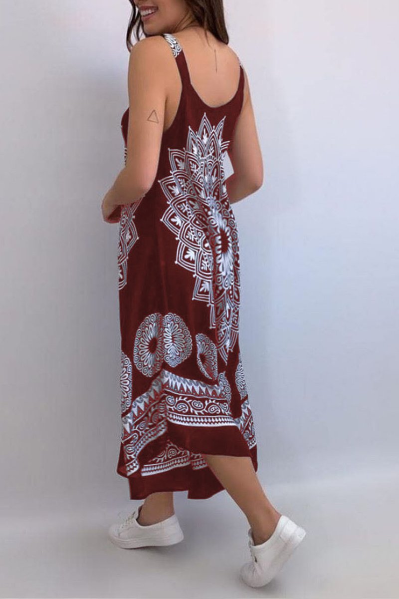 Vintage Print Strapped Sling Dress