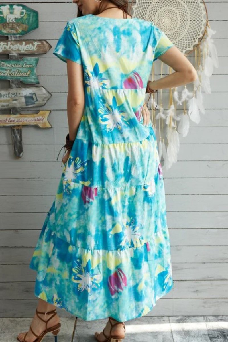 Tie Dye Floral Print Maxi Dress