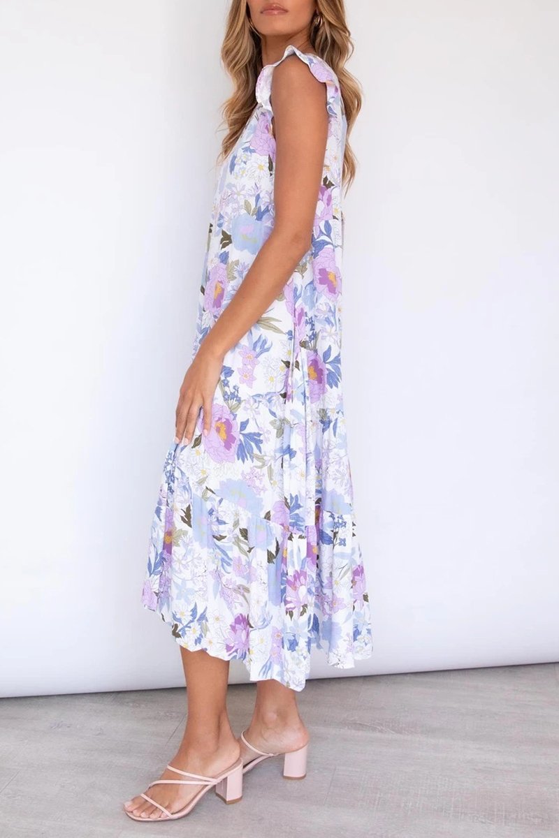 Ruffle Shoulder Floral Print Dress