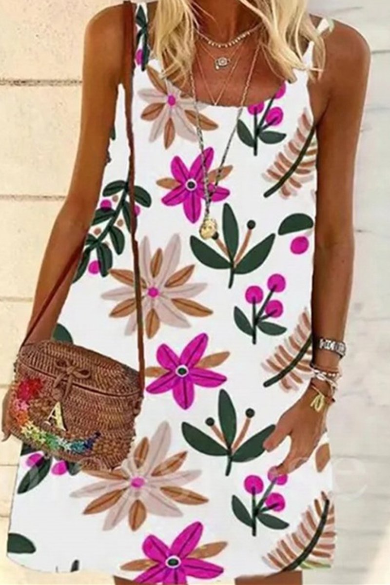 Sweet Plant Printed Sleeveless Dress