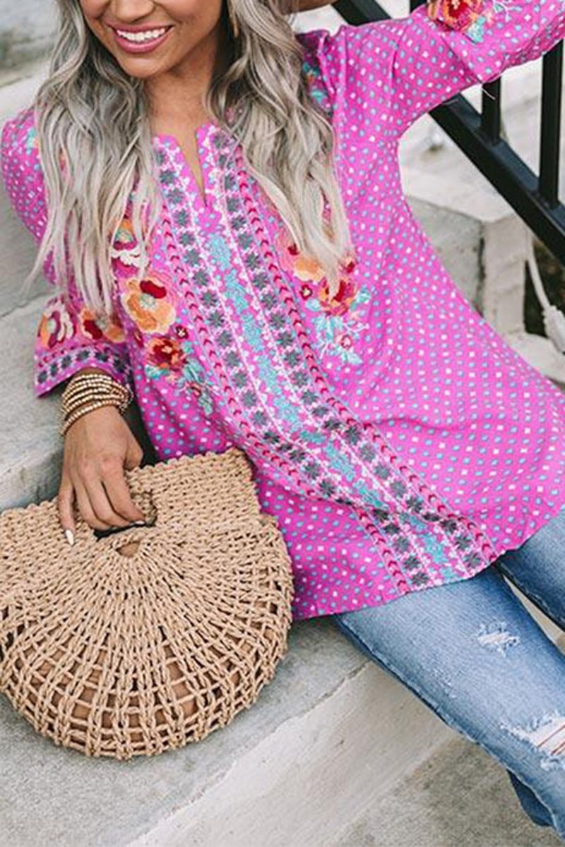 Bohemian V-Neck Long Sleeve Blouse