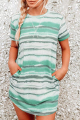 Tie Dye Stripe Pockets Casual Dress