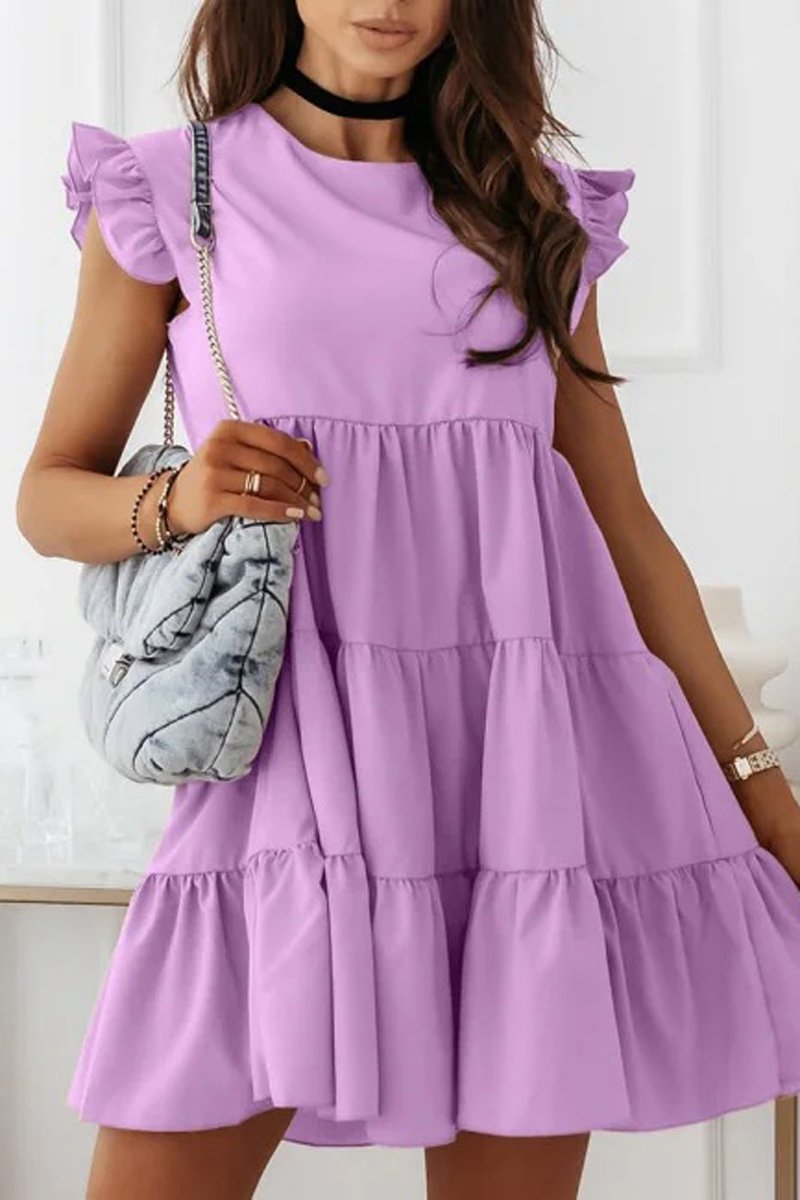 Ruched Sleeve Solid Color Patchwork Dress