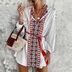 Vintage V-Neck Lace Up Dress