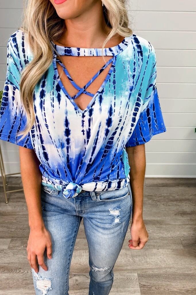 Tie Dye V-Neck Strapped T-Shirt