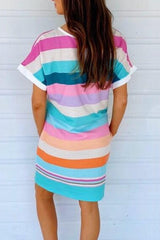 Rainbow Stripe Short Sleeve Dress
