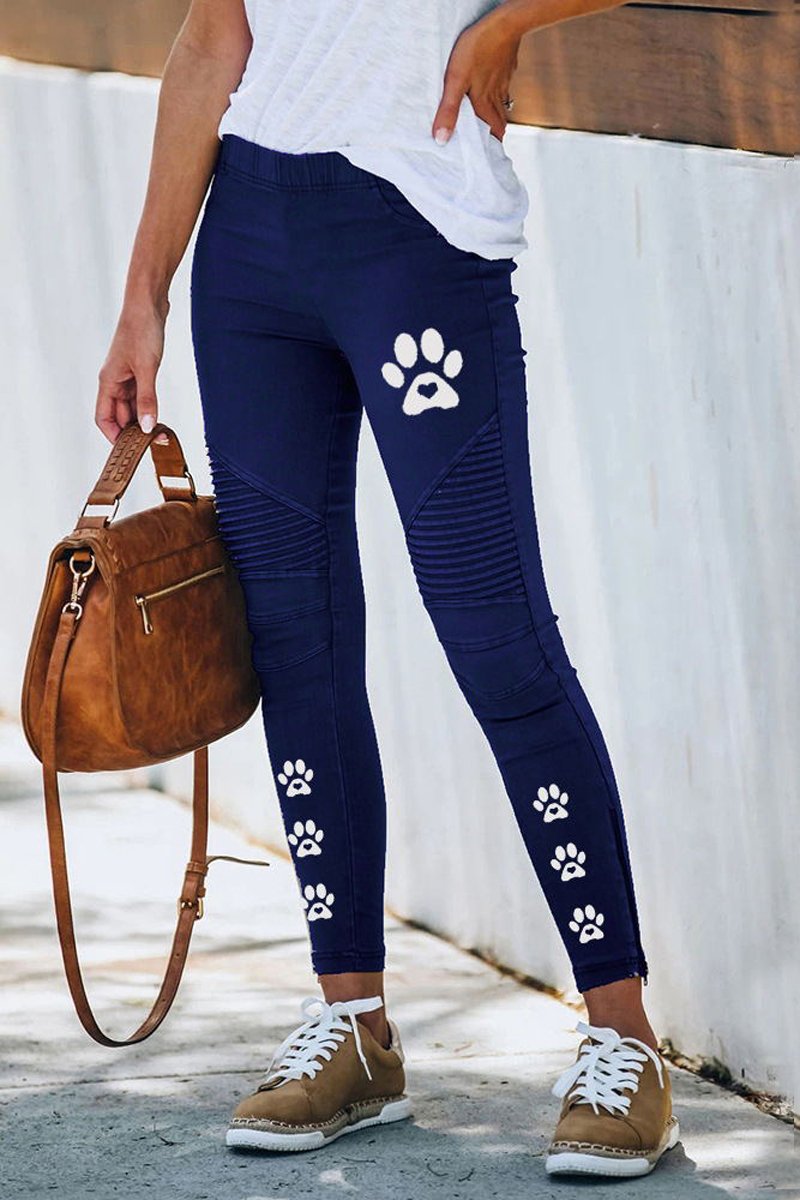 Printed Skinny Ruched Casual Pants