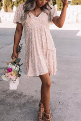 Sweet Floral Print Backless V-Neck Dress