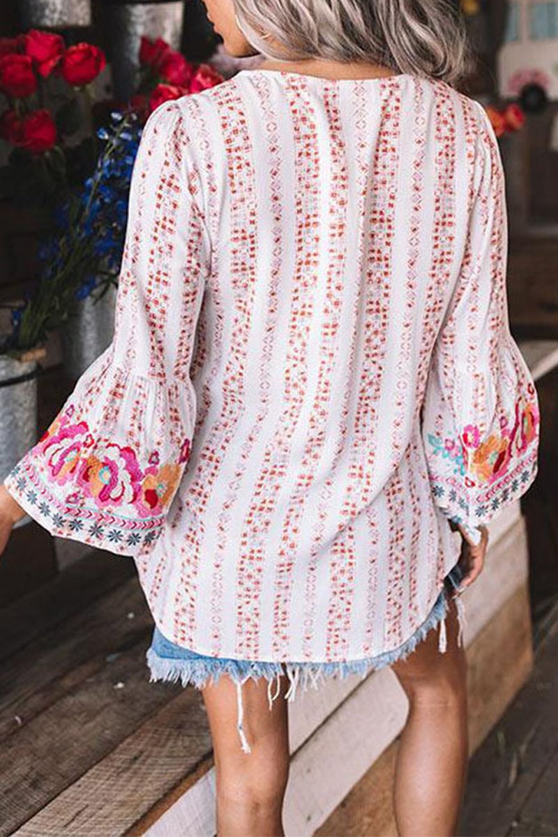 Bohemian V-Neck Long Sleeve Blouse