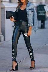 Printed High-Rise PU Skinny Pants