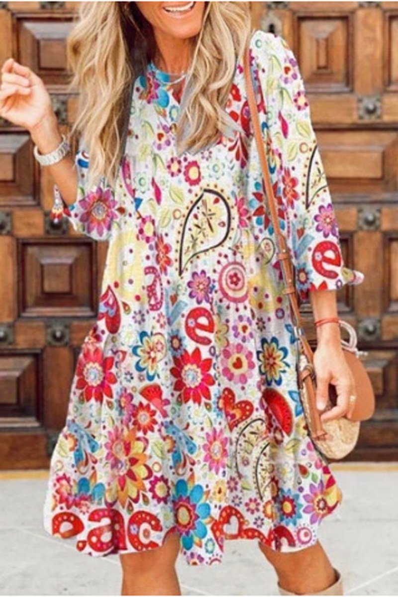 Round Neck Printed Mini Dress