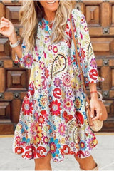 Round Neck Printed Mini Dress