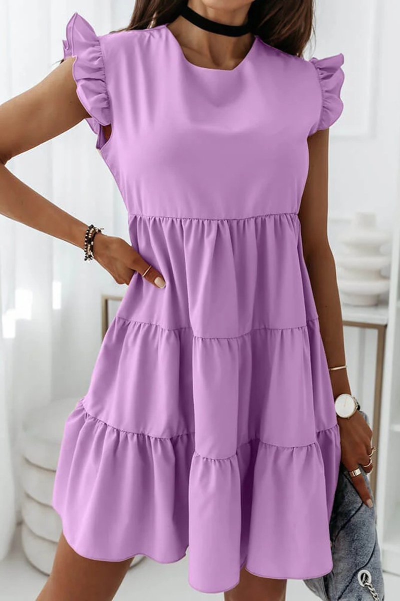 Ruched Sleeve Solid Color Patchwork Dress