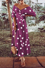 Polka Dot V-Neck Dress(With Belt)