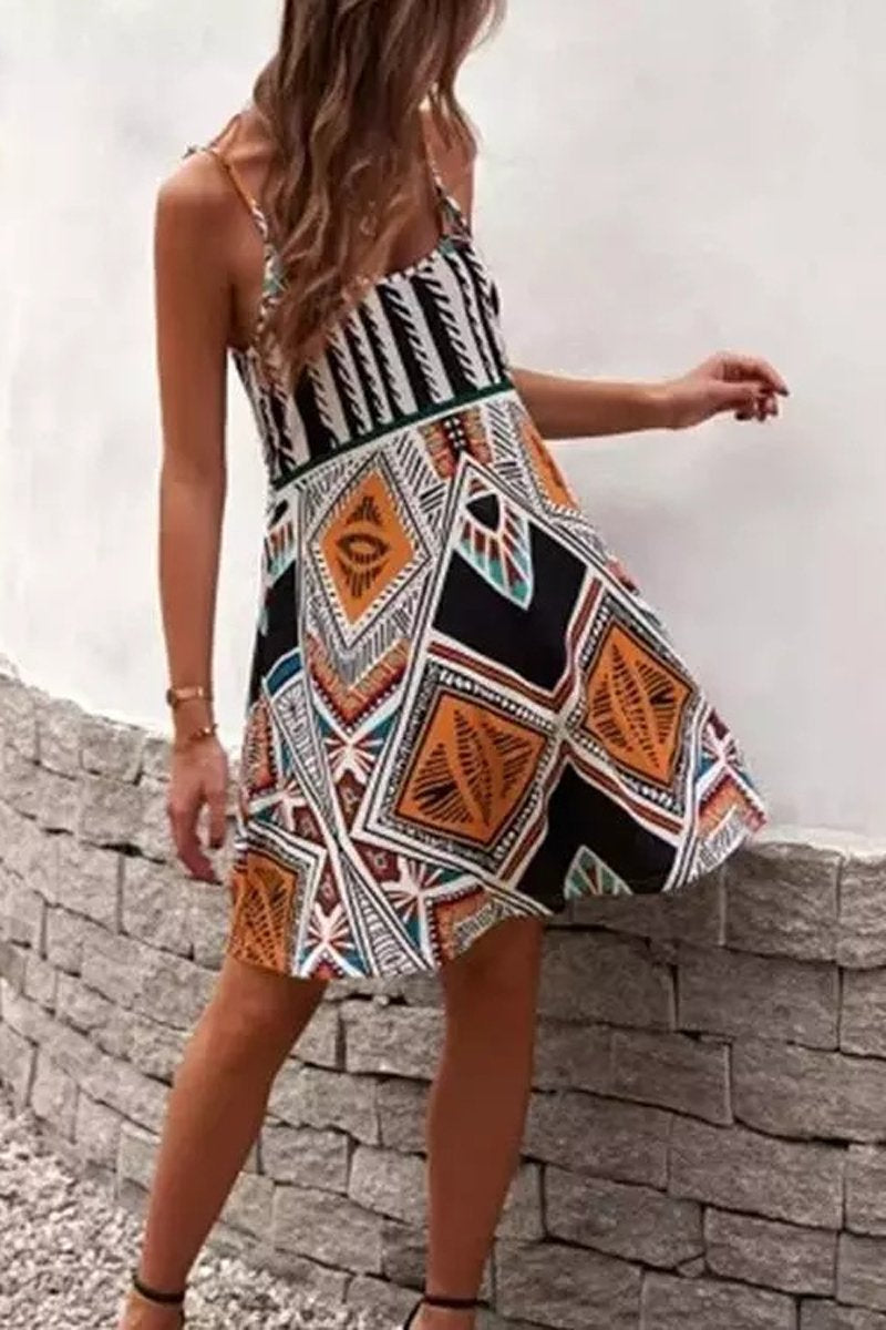 Bohemian Geometric Print Beach Dress