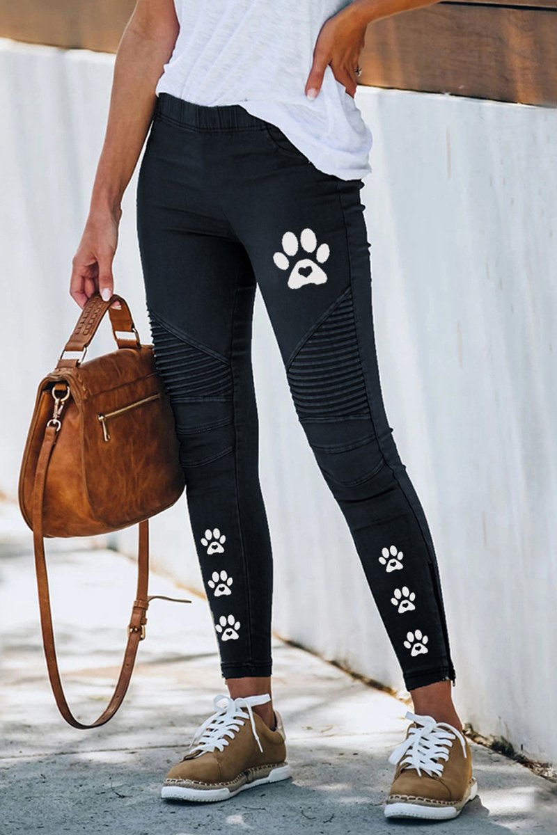 Printed Skinny Ruched Casual Pants