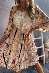 Bohemian Lace Up Patchwork Dress