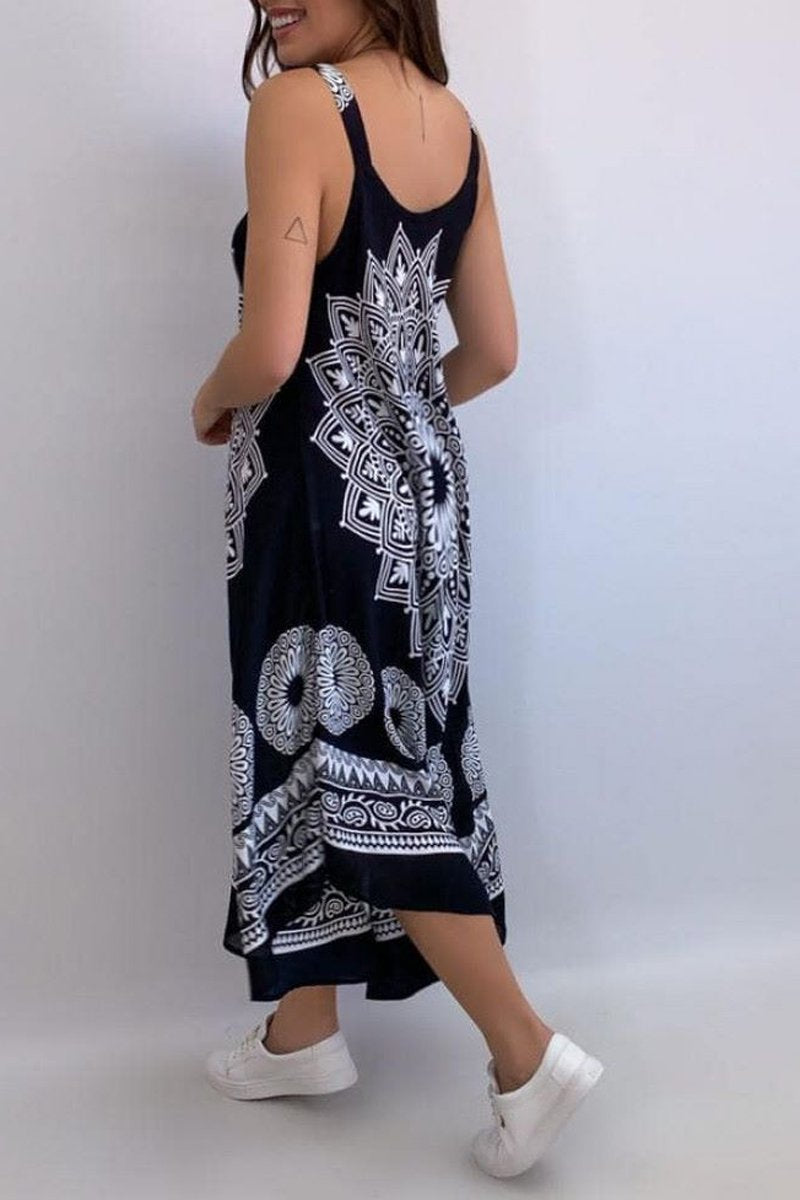 Vintage Print Strapped Sling Dress