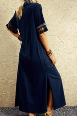 Vintage Tassel Stitching Maxi Dress