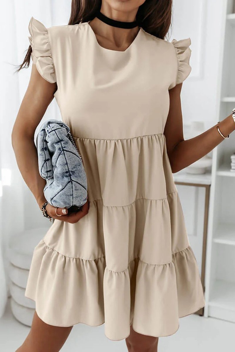 Ruched Sleeve Solid Color Patchwork Dress