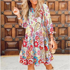 Round Neck Printed Mini Dress