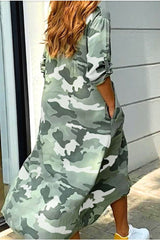 Camouflage Long Sleeve Maxi Shirt Dress