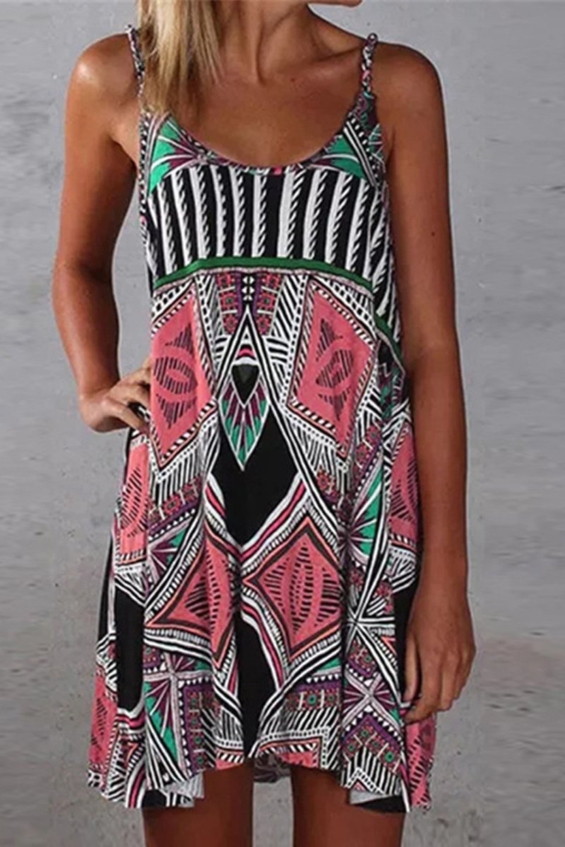 Bohemian Geometric Print Beach Dress