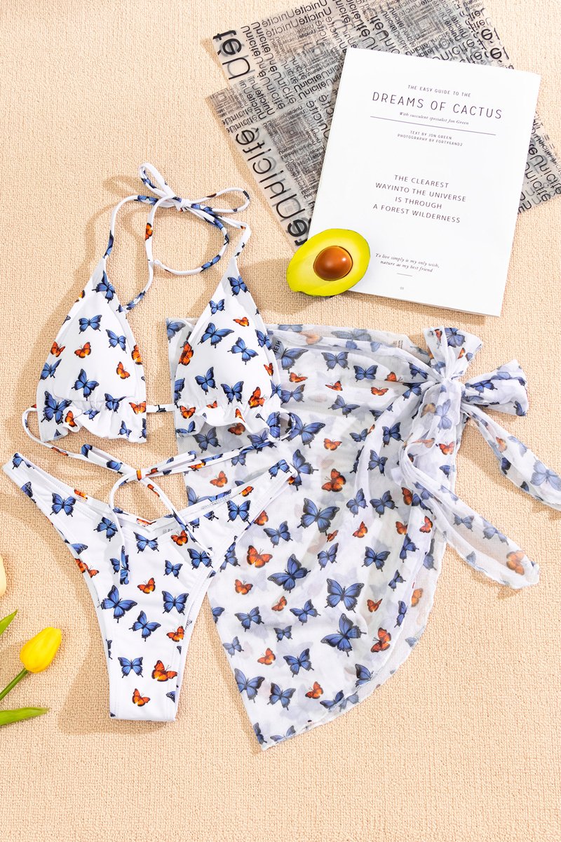 Butterfly Print Three Piece Bikini Sets